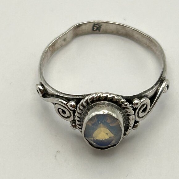 Sterling Silver 925 Rainbow Stone Ring Size 5.5 Artisan Scroll Design - Picture 7 of 13